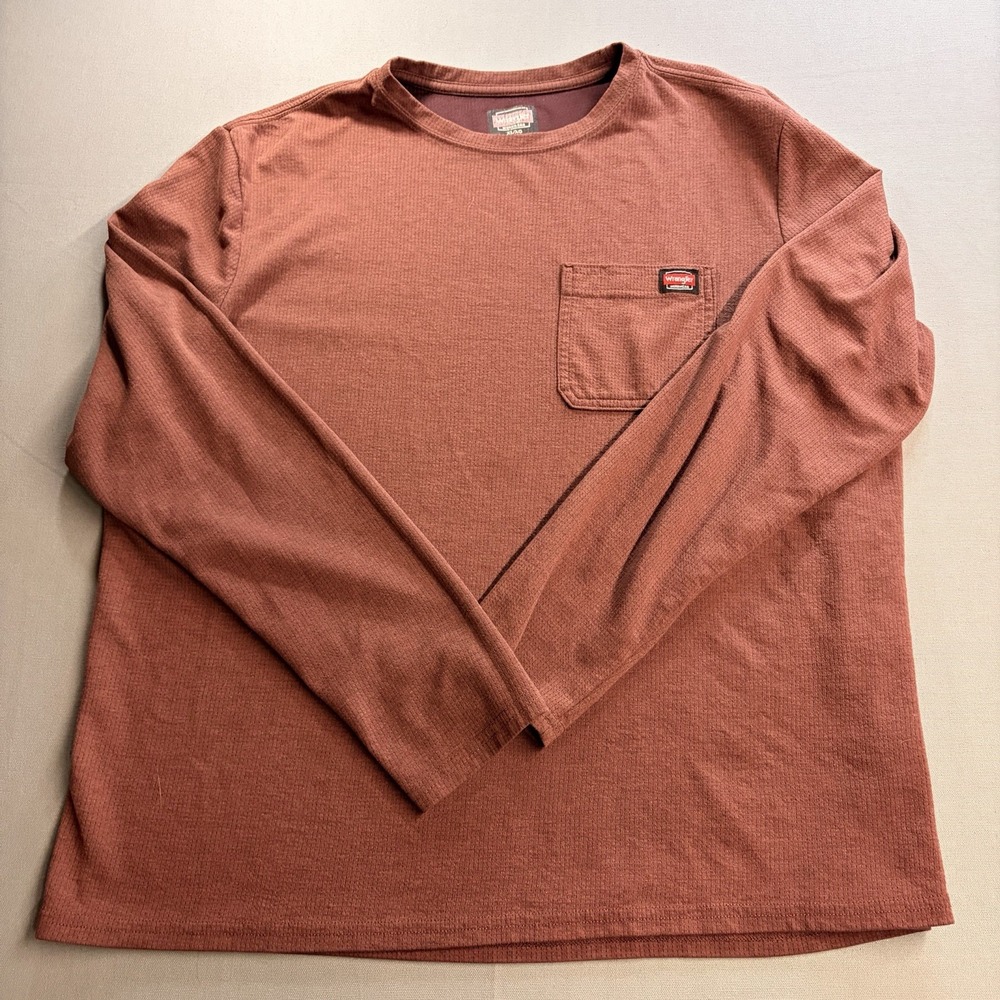 Wrangler Workwear Men's XL Long Sleeve Thermal Waffle Knit T-Shirt Brown Pocket